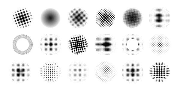 Halbtonkreise Retro Geometrische Kreise Mit Tupfen Und Tonverlauf Schwarz Weiße — Stockvektor