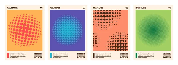 Полутоновые Плакаты Цветной Геометрический Узор Кружками Точками Оформления Обложки Современный — стоковый вектор