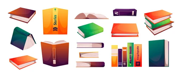 Boeken Collectie Stapel Schoolboeken Papieren Boek Met Omslag Studie Lezen — Stockvector