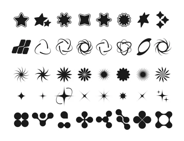 Símbolos Pretos Y2K Elementos Geométricos Futuristas Retro Anos Símbolos Decorativos —  Vetores de Stock