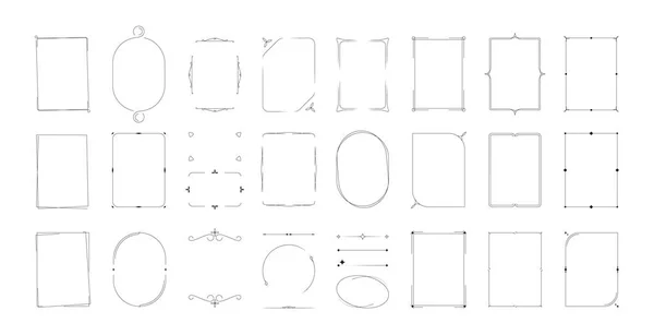 ミニマルな装飾フレーム バッジロゴデザインと結婚式の招待状カードのためのスイスのバウハウスライン形状と幾何学的な装飾の境界線を概説します ベクトルセット 四角形の楕円形の要素と分割 — ストックベクタ
