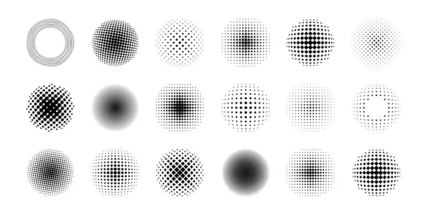 圆形半色调形状 圆点几何色调图案摘要 现代波尔卡网点纹理用于平面设计 矢量隔离集 具有黑色单色斑点效果的圆形元素 — 图库矢量图片