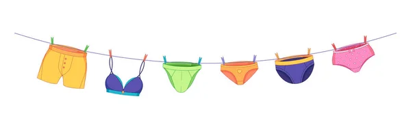 Ondergoed Ophangen Mens Ondergoed Kleding Een Waslijn Vrouwen Intieme Sexy — Stockvector