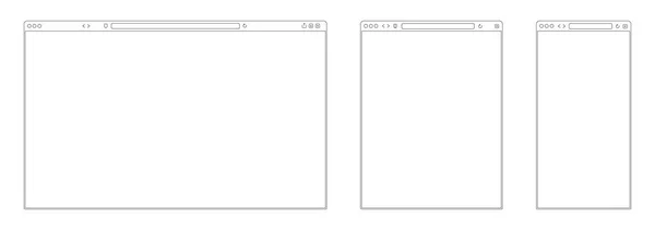 Lijn Browser Mockup Webpagina Frame Voor Mobiele Tablet Desktop Computerschermen — Stockvector