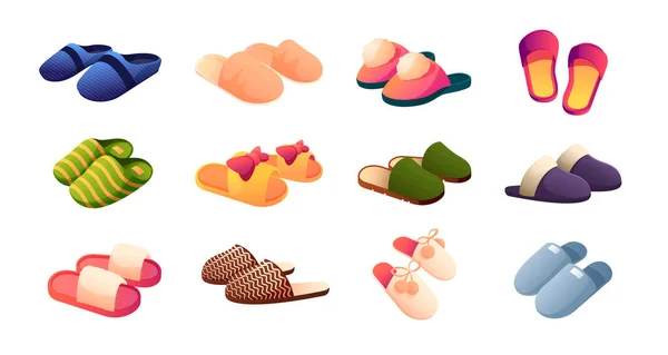 Coleção Chinelos Calçado Dos Desenhos Animados Casa Escritório Sapatos Acolhedores — Vetor de Stock