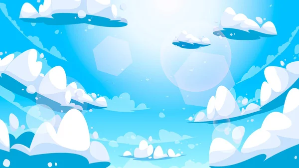 夏日多云的天空 卡通画风景 白云飘扬 阳光普照 天空蓝天与自然的大气矢量图解 有阳光和积雨云的温暖的春天气候 — 图库矢量图片