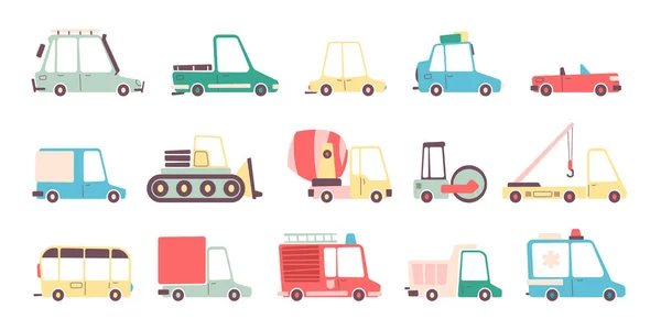 Recogida Transporte Infantil Vehículos Infantiles Dibujos Animados Para Transporte Transporte — Archivo Imágenes Vectoriales