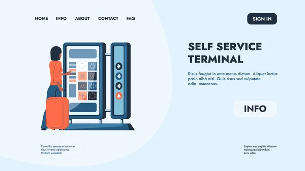 Interactieve Kiosk Landing Self Service Terminal Check Scherm Web Design — Stockvector