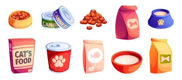Comida Para Cães Gatos Animais Domésticos Dos Desenhos Animados Alimentam —  Vetores de Stock
