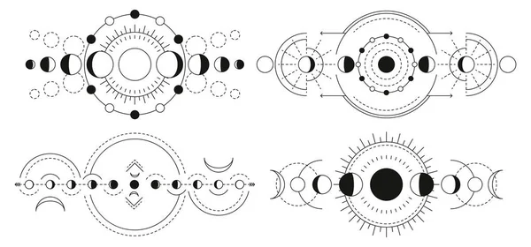Місячні Фази Магічної Геометрії Повний Місяць Півмісяць Гібонічні Ікони Священний — стоковий вектор