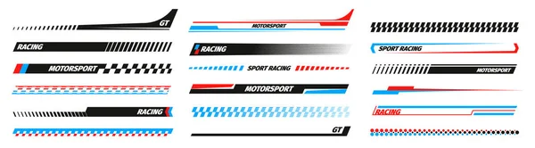 スポーツレースストライプ ターボパワー 車のバイクやトラックのための速度とドリフトビニールデカール ベクトルレースカーステッカー分離セット 車両赤と青のチューニング モーター輸送変更 — ストックベクタ