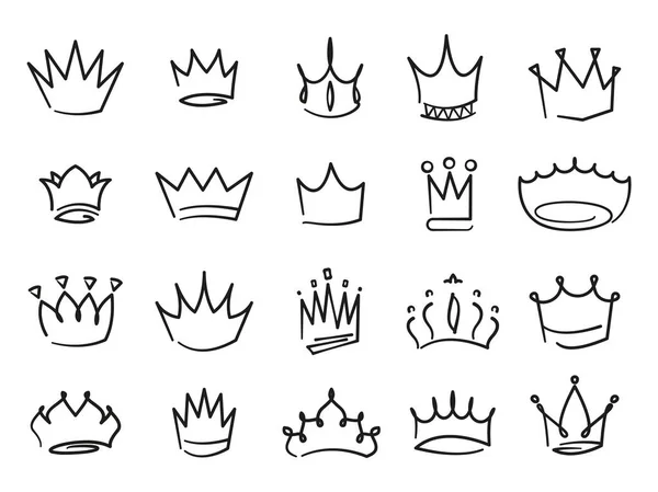 Coroas Rabiscos Coroas Reais Medievais Com Inscrições Caligrafia Desenhado Mão — Vetor de Stock
