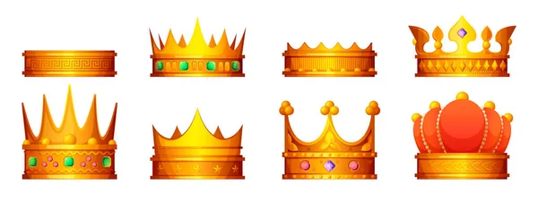 Koninklijke Kroon Set Cartoon Koning Edele Ridder Prinses Hoofd Decoraties — Stockvector