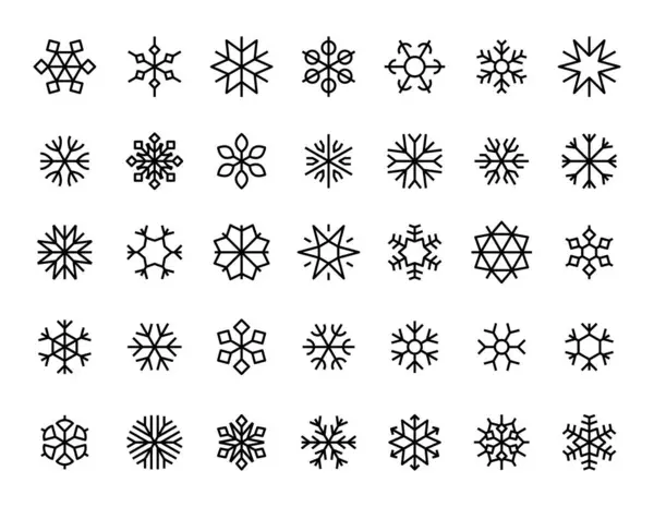 Schwarze Schneeflocken Symbole Gefrorene Schneefall Kristall Ikonen Für Weihnachten Silvester — Stockvektor