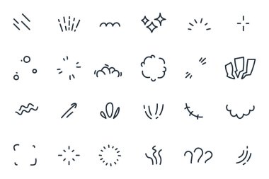 Manga komik ifadesi. Doodle anime çizgi roman duyguları, komik karalama vuruşları ve el çizimi ünlem. Vektör izole edilmiş manga karikatür çizgi roman çizimi çizimi