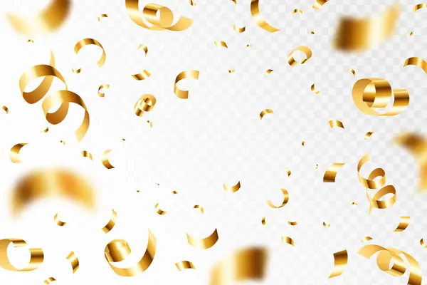 ゴールデン コンセッティ爆発 光沢のある金の蛇行 空飛ぶリボン 光沢のある金の紙片は飛び回り 散らばっています 3D現実的なベクトルによって隔離される質 お祝いのための光沢のあるお祝いの要素 ストックベクター