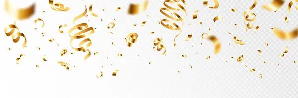 ゴールデン セッティに落ちる 輝く光り輝く金の菓子 明るいお祝いを落とすお祝いのカーニバル 透明な背景で隔離されたベクトルイラスト パーティーのための光沢のあるリボン ベクターグラフィックス