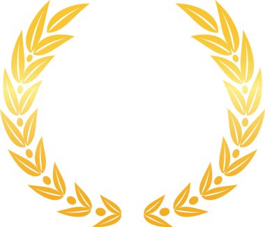 Dairesel altın defne çelengi, zaferin, başarının ve onurun sembolü, beyaz bir arka planda izole edilmiş, klasik ve zarif bir tasarım yaratıyor.