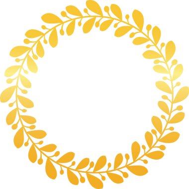 Altın defne çelengi, çeşitli tasarım ve kutlama amaçları için uygun, temiz beyaz bir zemin üzerinde sofistike ve zarif bir çerçeve sunan mükemmel bir daire oluşturur.