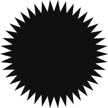 Birçok keskin üçgen, siyah bir yıldız patlaması şeklinin merkezinden dışarıya dönük, beyaz bir arkaplana karşı dinamik ve sivri bir siluet oluşturur.