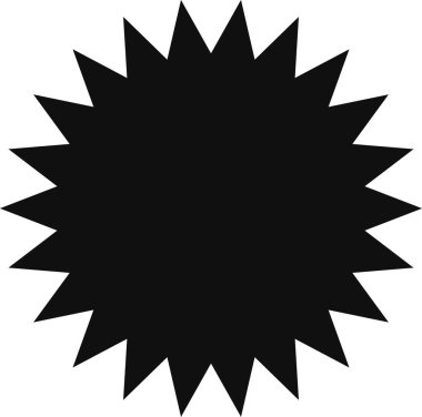 Basit siyah yıldız patlaması şekli, merkezi bir noktadan dışarıya doğru yayılan, dinamik ve göz alıcı bir tasarım elementi yaratan, sayısız keskin nokta içerir.