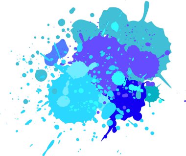 Renkli boya mavi, mor ve deniz mavisi tonlarına sıçrar. Temiz beyaz arka plana karşı enerjik ve soyut bir tasarım oluşturur. Dinamik ve sanatsal bir dokunuş ekler.