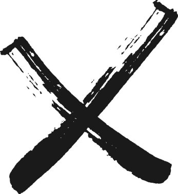 Kalın siyah haç, reddedilmeyi ve beyaz arka planda anlaşmazlığı simgeliyor. Çarpışma için grunge dokusuyla çizilmiş el.