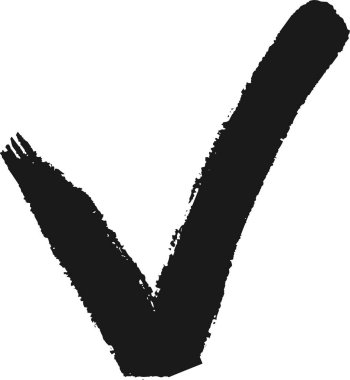 Anlaşmayı, kabulü ve olumlu sonucu sembolize eden büyük grunge kontrol işareti, temiz beyaz bir arkaplanda, onaylama ve doğruluğu iletir