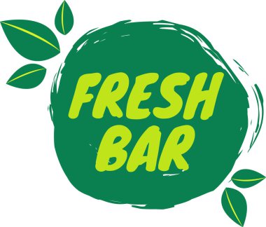 Taze yiyecek ve içeceklerle sağlıklı bir yaşam tarzını destekleyen stilize yapraklarla çevrili yeşil çizgili bir daire.