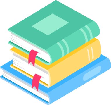 Kitap ayracıyla dolu renkli kitaplar okumanın, öğrenmeyi teşvik etmenin ve çeşitli konular ve fikirler arasında keşfetmeyi teşvik etmenin neşesini sembolize eder.