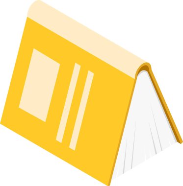 Sarı kapaklı ve beyaz sayfalı kapalı bir kitap beyaz bir arkaplanda duruyor, perspektif olarak bakılıyor, okuma, öğrenme, eğitim ve bilgiyi temsil ediyor.