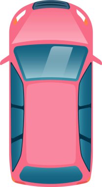 Çatısını, ön camını, arka camını ve yan camlarını vurgulayan pembe bir arabanın hava görüntüsü araç tasarımı ve taşımacılığına benzersiz bir bakış açısı sunuyor.