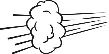 Hız çizgileri ile hızlı hareket eden basit bir duman bulutunun çizimi, beyaz arka planda izole edilmiş, hız, duman, koku, rüzgar, osuruk ve acil durum gibi kavramlar için uygun.