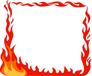 Biçimlendirilmiş alevler, merkezde beyaz arka planda boş bir çerçeve sınırı oluşturuyor, sertifikalar, diplomalar veya duyurular için ideal