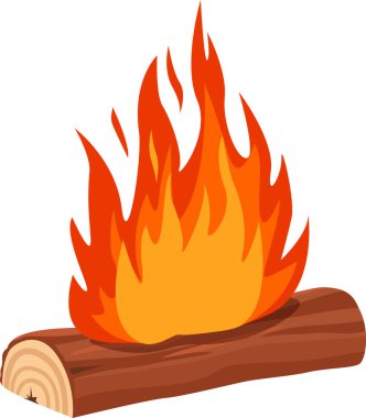 Parlak turuncu ve kırmızı alevli şenlik ateşi ahşap bir kütükte yoğun bir şekilde yanar, sıcak ve samimi bir atmosfer yaratır, kamp yapmak ve dışarıda toplanmak için mükemmeldir.