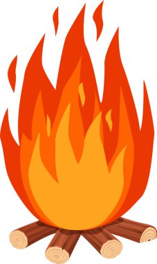 Beyaz arka planda parlak alevlerle yanan şenlik ateşi, odun çatırdıyor ve parlak ısı yayıyor, sıcak ve davetkar bir atmosfer yaratıyor açık hava toplantıları için mükemmel.