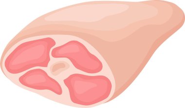 Büyük, taze bir domuz jambonu, şeffaf, sulu pembe et, temiz beyaz arka planda, aşçılık ve yemekle ilgili konular için mükemmel.