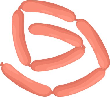 Sosisler, besin ürünlerini veya mutfak kavramlarını sergilemek için ideal, temiz beyaz bir arkaplan karşısında görsel olarak cazip bir tasarım oluşturan dairesel bir düzende düzenlenmiştir.