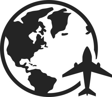Dünya çapında uçan bir yolcu uçağının silüeti, uluslararası seyahat, turizm ve küresel bağlantılar gibi kavramları temsil eder.