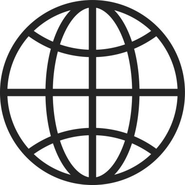 Küresel iletişimi, uluslararası ticareti ve minimalist bir tasarımda dünya çapındaki bağlantıyı sembolize eden basit siyah beyaz dünya simgesi