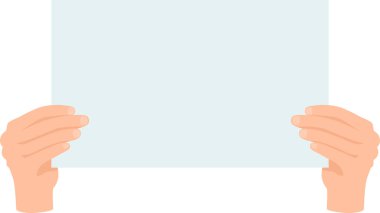 İki el temiz beyaz bir arkaplan üzerinde boş bir sayfa tutuyor, metin veya grafik eklemek için geniş bir alan sağlıyor, sunum ve reklamlar için ideal