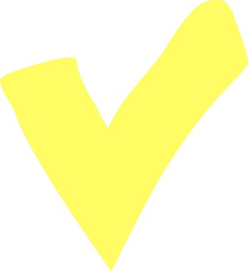 Basit, el çizimi işaretli parlak sarı renkli anlaşma, kabullenme ve temiz beyaz bir arkaplanda başarılı tamamlanma.