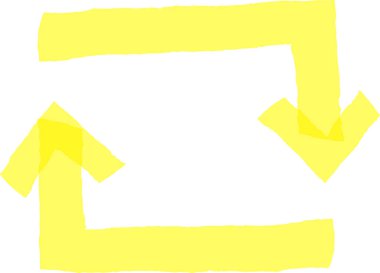 Two yellow arrows are forming a continuous rectangular cycle, symbolizing a repetitive process or a closed loop system, with a simple and minimalistic design clipart