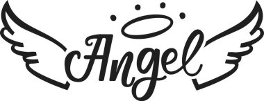 Melek kelimesinin üzerinde zarif bir şekilde süzülen melek kanatları ve bir halo ilahi varlığın büyüleyici bir temsili ve zengin ruhsal sembolizm yaratıyor.