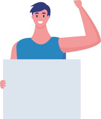 Güçlü bir protesto ya da gösteri için yumruğunu kaldırırken elinde boş bir levhayla gülümseyen genç sporcu eşit haklar ve ifade özgürlüğünü savunuyor.