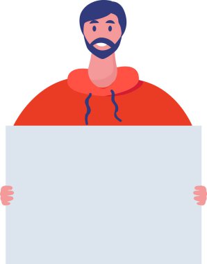 Canlı kırmızı kapüşonlu sakallı bir adam. Elinde bolca fotokopi alanı olan boş bir pankart var. Çeşitli reklam kampanyaları ve duyurular için mükemmel.