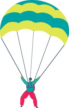 Skydiver açık paraşütle uçuyor, ekstrem sporlar yapıyor ve gökyüzünde uçaktan atlamaktan zevk alıyor, profesyonel paraşütçü eğitimi, hobi ve eğlence aktiviteleri.