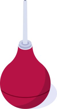 Beyaz uçlu kırmızı kauçuk lavman armutunu temsil eden Isometric vektör illüstrasyonu, genellikle sıvı kullanımı veya temizlik gibi tıbbi işlemler için kullanılır.