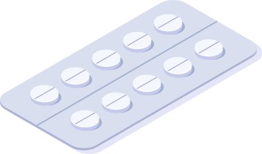 Bölünme çizgisi olan yuvarlak beyaz haplar içeren su toplamı beyaz bir yüzeyde yatıyor. İlaç ürünlerini, sağlık hizmetlerini ve ilaçlarını temsil ediyor.