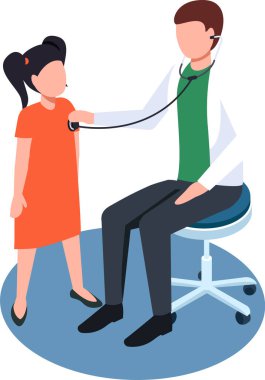 Steteskop kullanan çocuk doktoru doktor, hastane ya da klinikteki tıbbi konsültasyon sırasında küçük bir kız hastayı muayene ediyor.